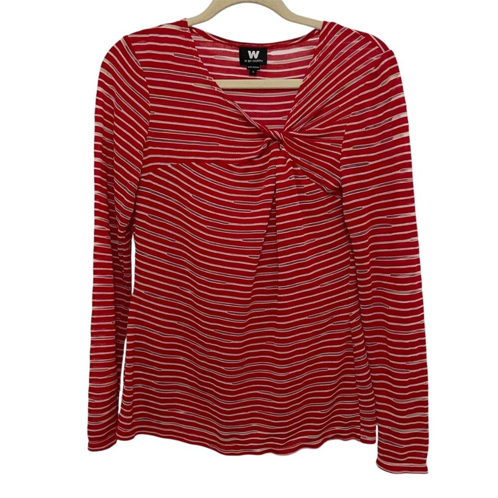 W by Worth Striped Top Womens 4‎ Sheer Red Classic